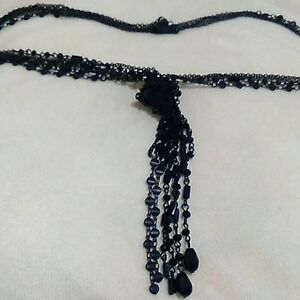 Black beaded tassel necklace
